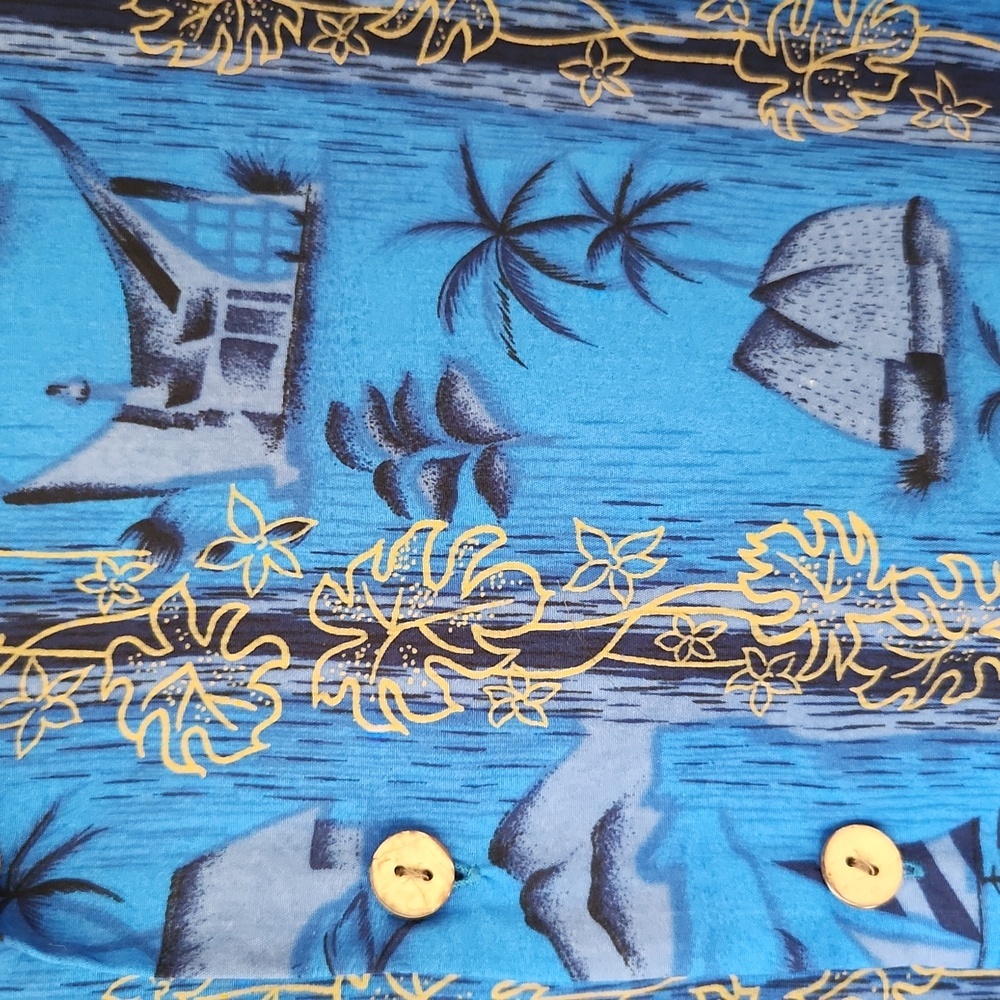 Kennington | Vintage Hawaiian Button Down Shirt Blue Tropical Palm Print Size L - Picture 4 of 4